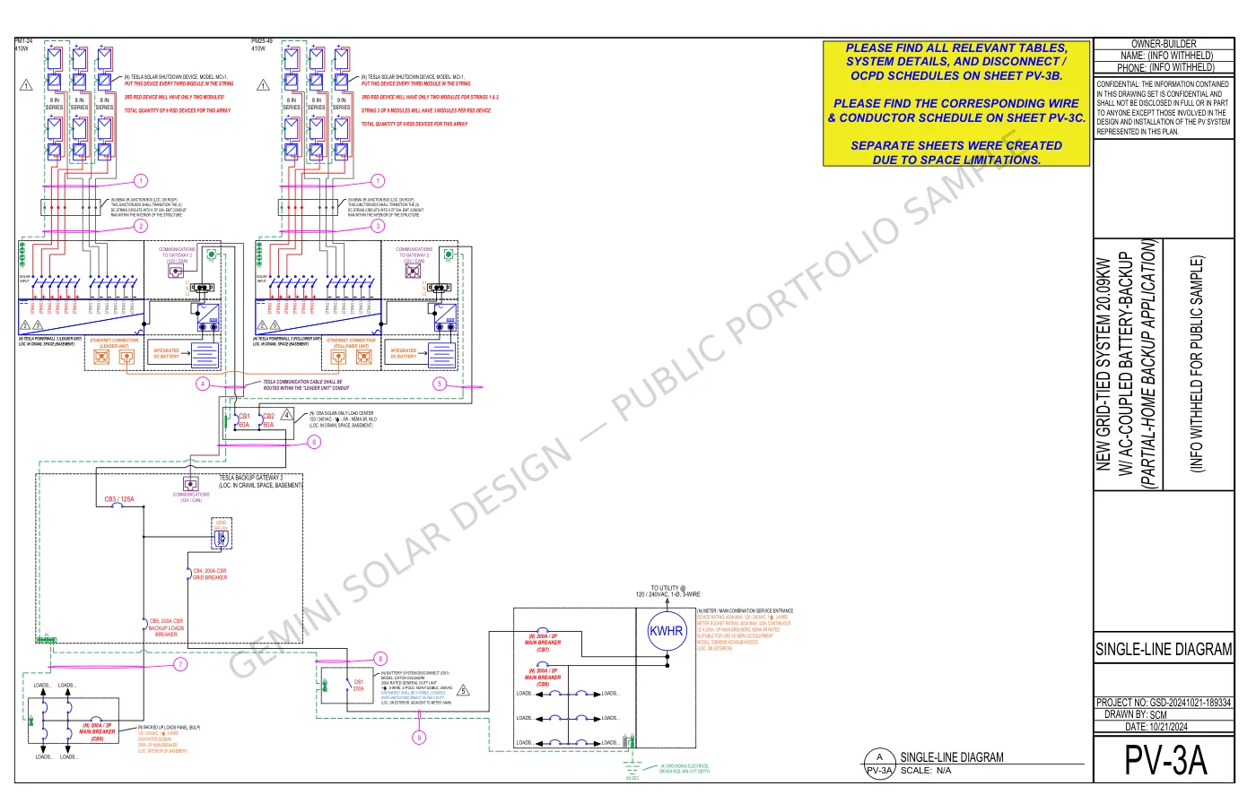 Dual Tesla Powerwall Roof Mount - Electrical Diagram