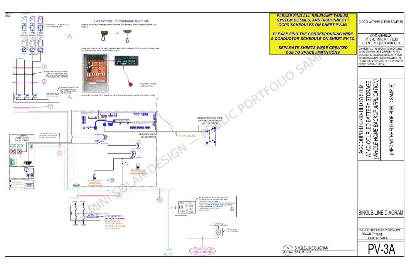 Electrical diagram from an Enphase and FranklinWH AC-coupled whole-home backup project